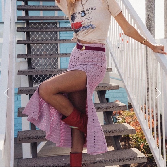 Chasing Unicorns Feels Like Love Crochet Midi Skirt Orchid NWT Small - Picture 5 of 11